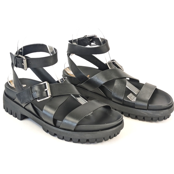 NEW Sam Edelman Eleanora Ankle Strap Gladiator Lug Sole Black Sandal Siz… - Picture 7 of 16